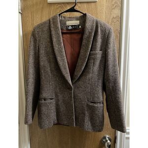 Vintage Liz Claiborne Wool Blazer Heather Brown 1 Button with Pockets Size 10